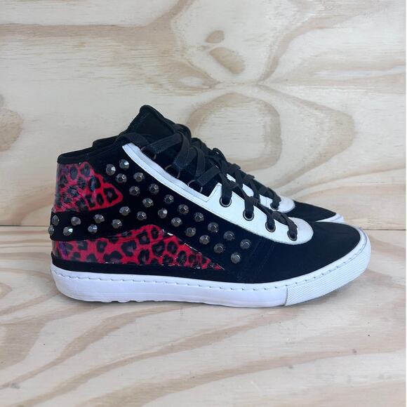 Just Cavalli-Studded Snake Embossed Hi Top-Sneakers-Black-Men's-8.5-S12WS0042 - Picture 1 of 9